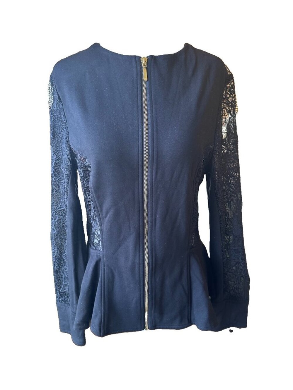 XOXO Y2K Black Lace Fitted Flare Blazer Zipper Jacket Large Women